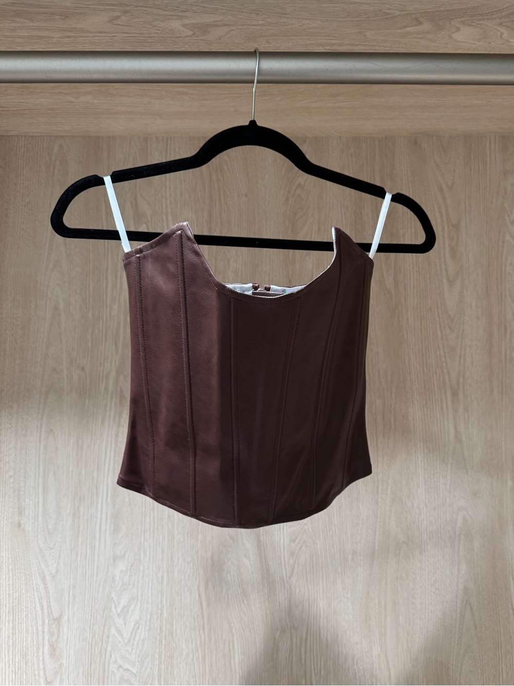 MIAOU Faux Leather Brown Corset